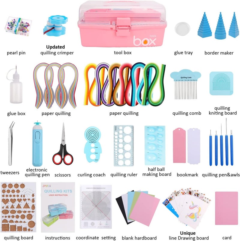 Joyplus Quilling Kits for Beginners with Manual, 24 Tools & Supplies with Durable Storage Box, Updated Paper Crimper Tool, Premium Husking Board & Electronic Pen Pink - Image 5
